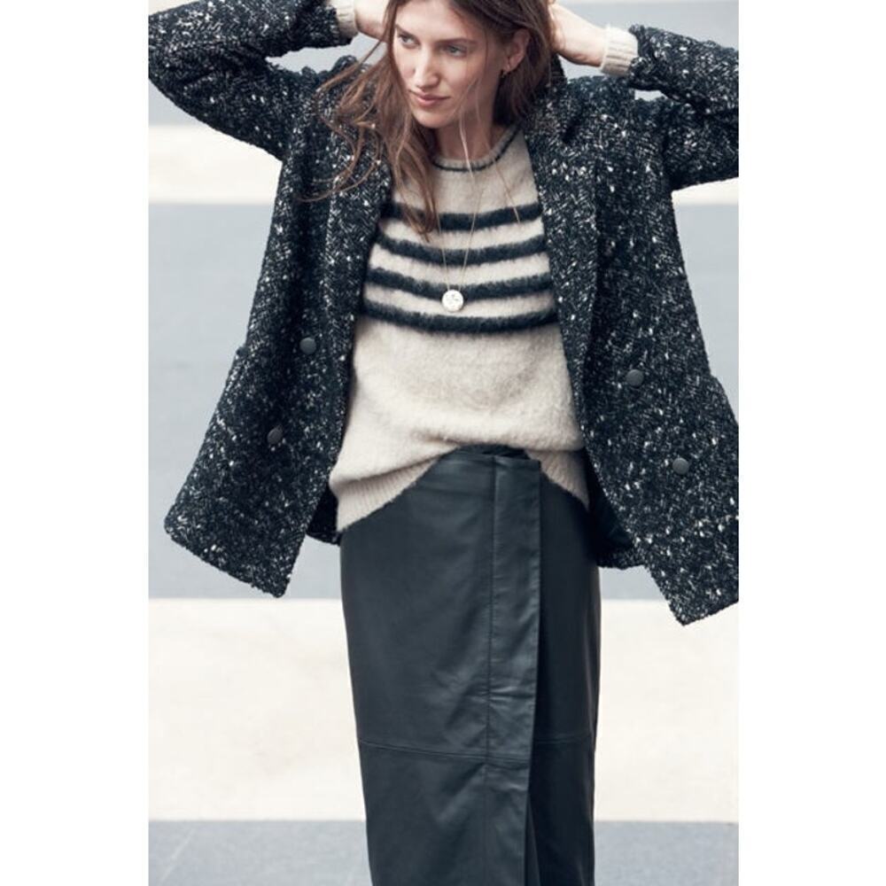 Madewell x Sezane Tweed Wool Blend Double Breasted Blazer Coat Black Size XS